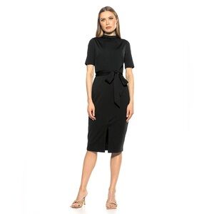 Alexia Admor Midi Dress - Short‎ Sleeve Mock Neck Pencil Dress - Black